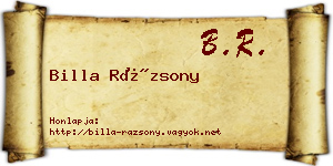 Billa Rázsony névjegykártya